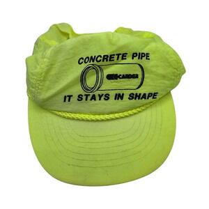 1980s neon yellow snapback trucker hat features branding for Carder Concrete